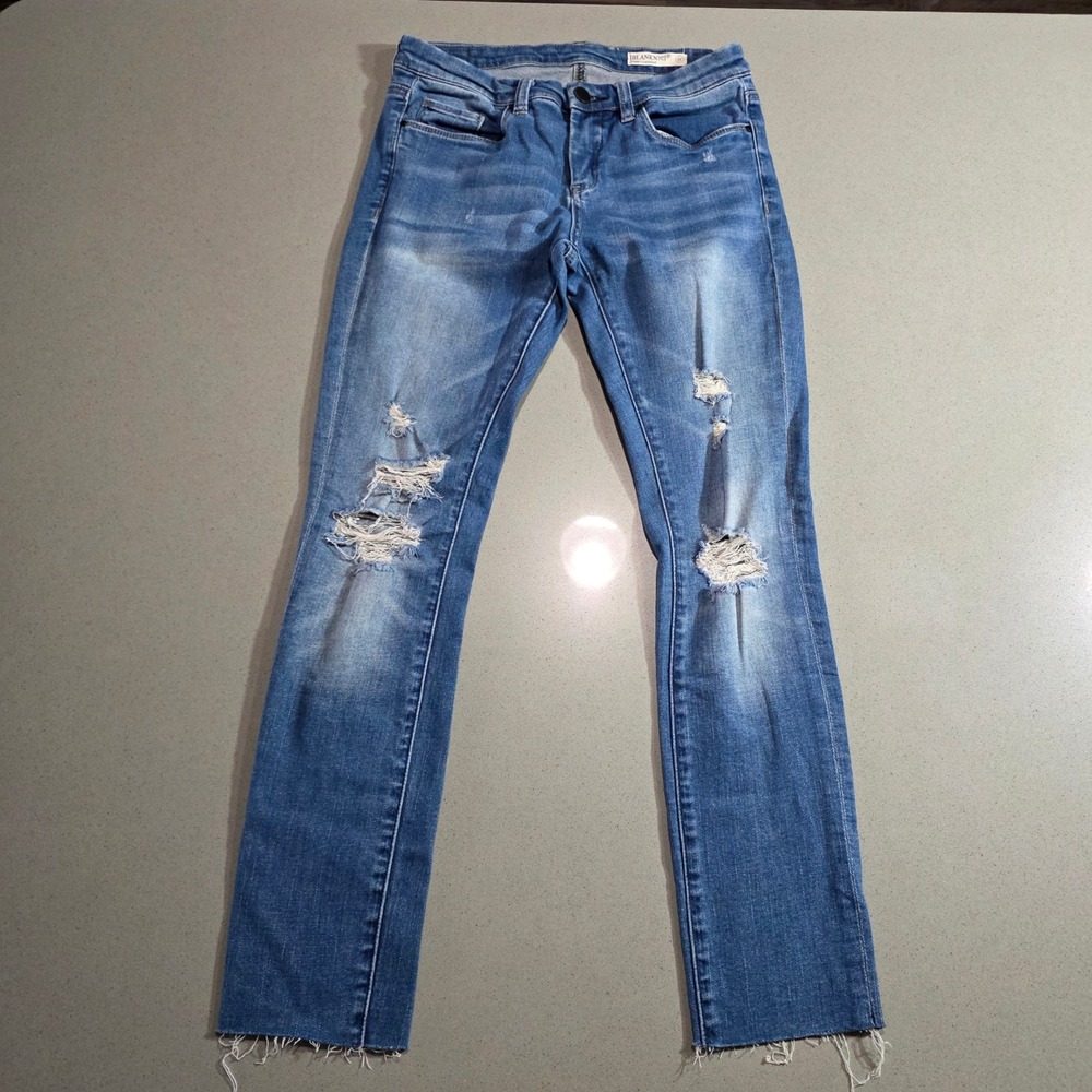 BlankNYC Skinny Classique Distressed Raw Hem Jeans Blue Denim Size 25